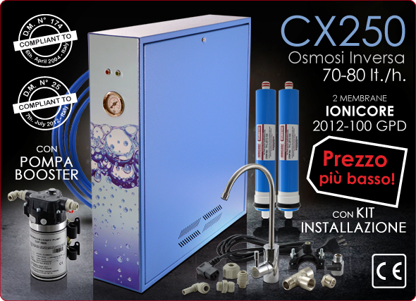 Osmosi inversa diretta CX250 1 via pompa booster 100GPD Blue
